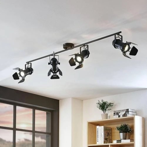 Zoom sur Lindby Plafonnier Tilen Noir Métal, Design Moderne, 4 Lampes