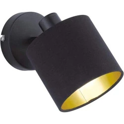 Spot mural Rl Live Your Light, métal noir mat, abat-jour tissu noir doré