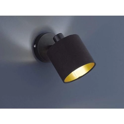 Détail de Spot mural Rl Live Your Light, métal noir mat, abat-jour tissu noir doré