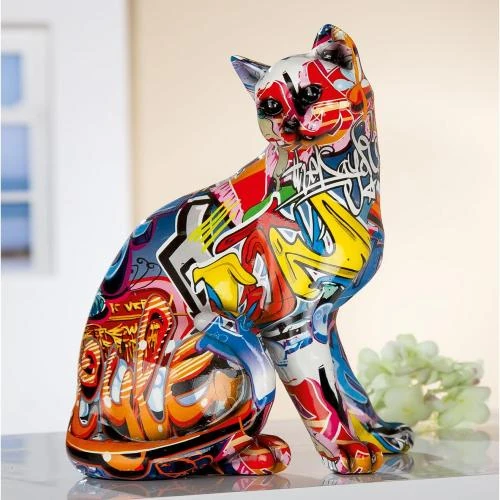 Détail de Sculpture Moderne Chat Pop Art en Pierre Artificielle