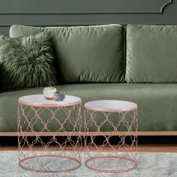 Tables d'appoint rondes, marbre blanc, cadre cuivre