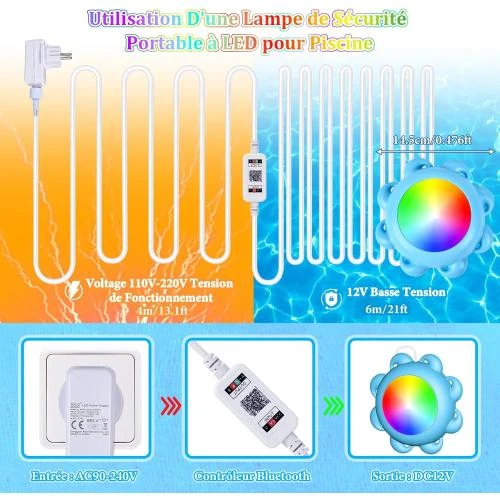 Détail de JONRRYIN Éclairage Piscine Submersible RGB Télécommande
