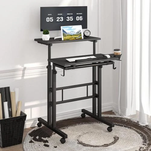 Zoom sur Bureau debout réglable Klvied, portable, noir, pratique
