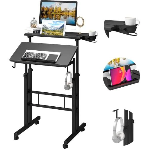 Bureau debout réglable Klvied, portable, noir, pratique - Vue principale