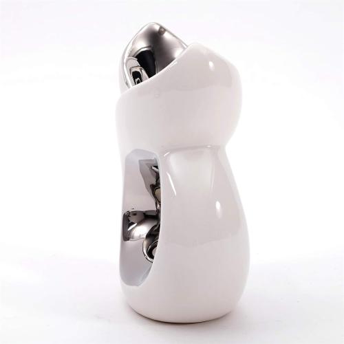 Présentation de Diffuseur aromatique Casablanca, céramique, bougie chauffe-plat, blanc argenté en situation