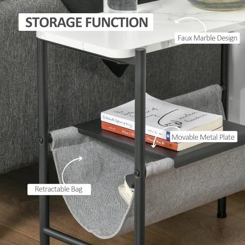 Zoom sur Table basse HOMCOM, étagère amovible, tissu gris