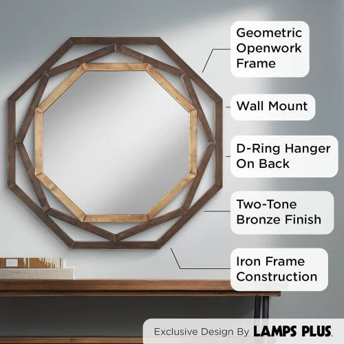 Zoom sur Miroir mural octogonal bicolore bronze, design élégant