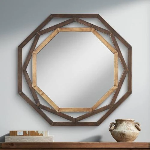 Miroir mural octogonal bicolore bronze, design élégant - Vue principale