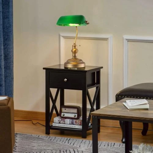 Zoom sur Lampe de Table Vintage Retro, Verre Vert, Laiton, E27