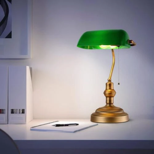 Détail de Lampe de Table Vintage Retro, Verre Vert, Laiton, E27