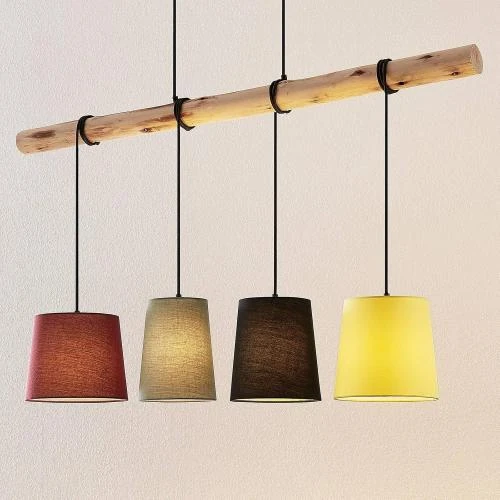 Zoom sur Suspension Tissu Moskau Moderne Marron Bois 4 Lampes E27
