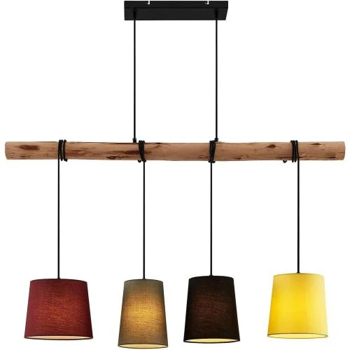 Suspension Tissu Moskau Moderne Marron Bois 4 Lampes E27 - Vue principale