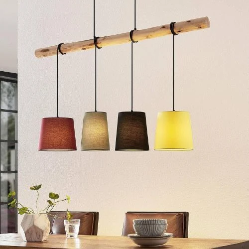 Détail de Suspension Tissu Moskau Moderne Marron Bois 4 Lampes E27