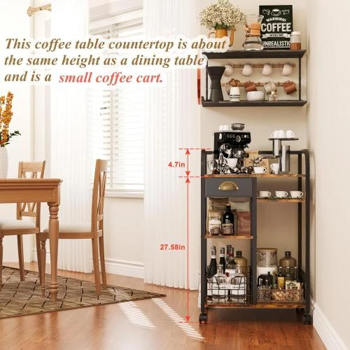 Zoom sur Keomaisyto Bar Café Mobile, Table Basse Bois Rustique