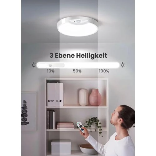 Zoom sur Plafonnier LED Rechargeable, Détecteur Mouvement, Télécommande