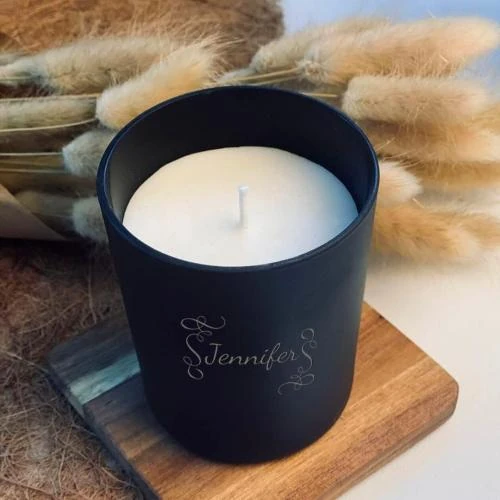 Zoom sur Bougie personnalisable Amikado, parfum vanille, noir