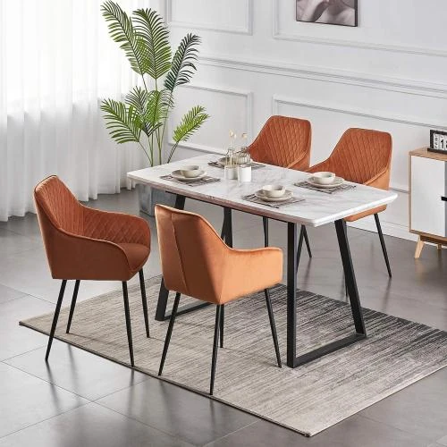 Zoom sur Chaises salle à manger AINPECCA, cuir synthétique, orange