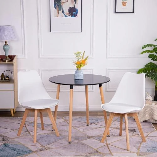 Zoom sur Chaise Scandinave Lot de 4, Retro Classique, Blanc, Bois
