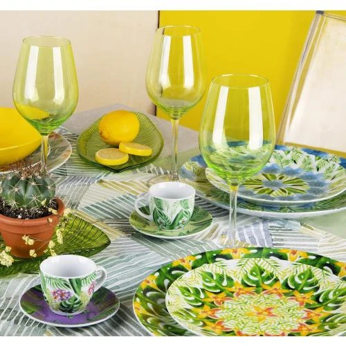Zoom sur Tasses à café Excelsa Mandala Tropical, porcelaine, multicolore