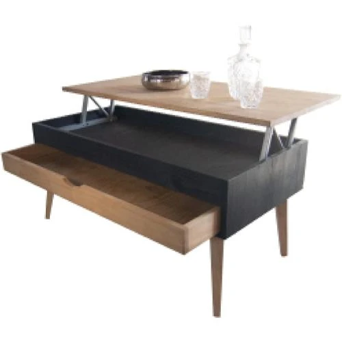 Table basse Sonka relevable, bois naturel, tiroir coulissant - Vue principale