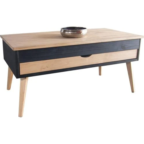Détail de Table basse Sonka relevable, bois naturel, tiroir coulissant