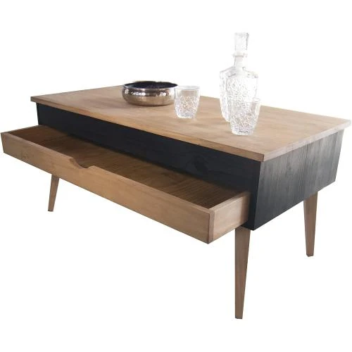 Zoom sur Table basse Sonka relevable, bois naturel, tiroir coulissant