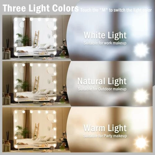Zoom sur Miroir Maquillage LED, Miroir Hollywood Lumineux, Coiffeuse
