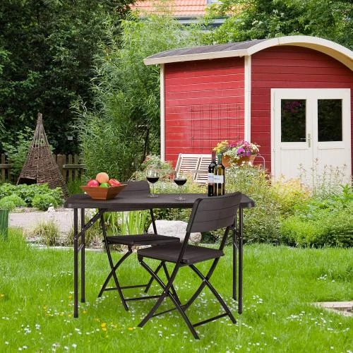 Détail de Table de Jardin Pliable Rectangulaire, Effet Bois, Plastique