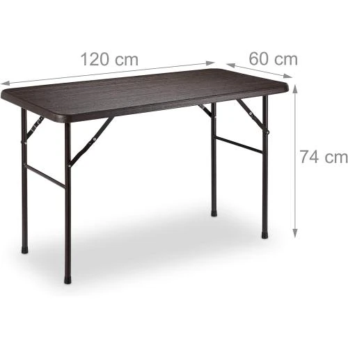 Zoom sur Table de Jardin Pliable Rectangulaire, Effet Bois, Plastique