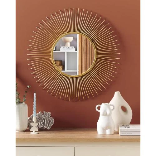 Détail de Miroir Mural Soleil Métal Doré Style Versaillais Glamour
