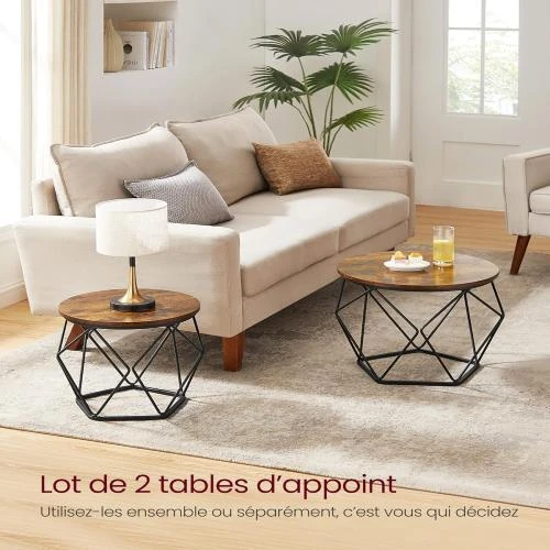 Zoom sur Lot de 2 Tables Basses Rondes VASAGLE, Style Industriel