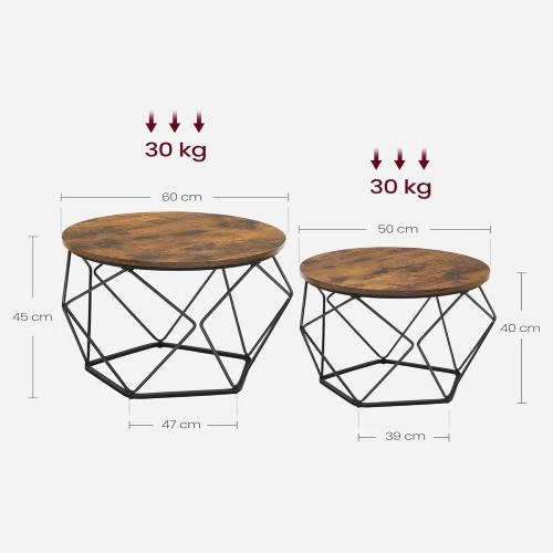Détail de Lot de 2 Tables Basses Rondes VASAGLE, Style Industriel