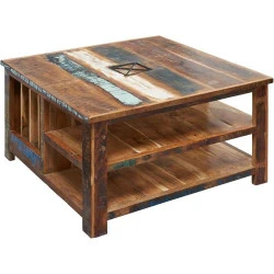 Table Basse Carrée Bois Massif Recyclé Multicolore Ethnique