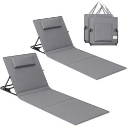SONGMICS Chaise Longue Portable, Transat Bain Soleil Gris