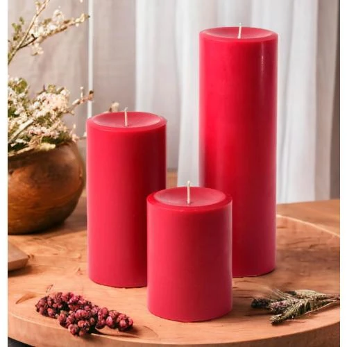Détail de Mister Candle Bougies Pilier Non Parfumées Lot 3 Rouge