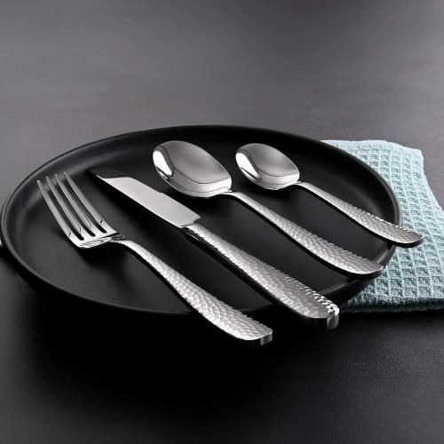 Zoom sur Set couverts 6 personnes acier inoxydable, 24 pièces décorées