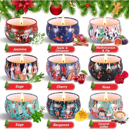 Présentation de Zoom sur Bougies Parfumées 9PCS ENCOUN, Cire de Soja Naturelle